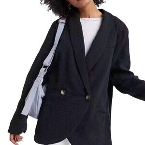Free People Rowan Gauze Double Breasted Blazer, Black S
